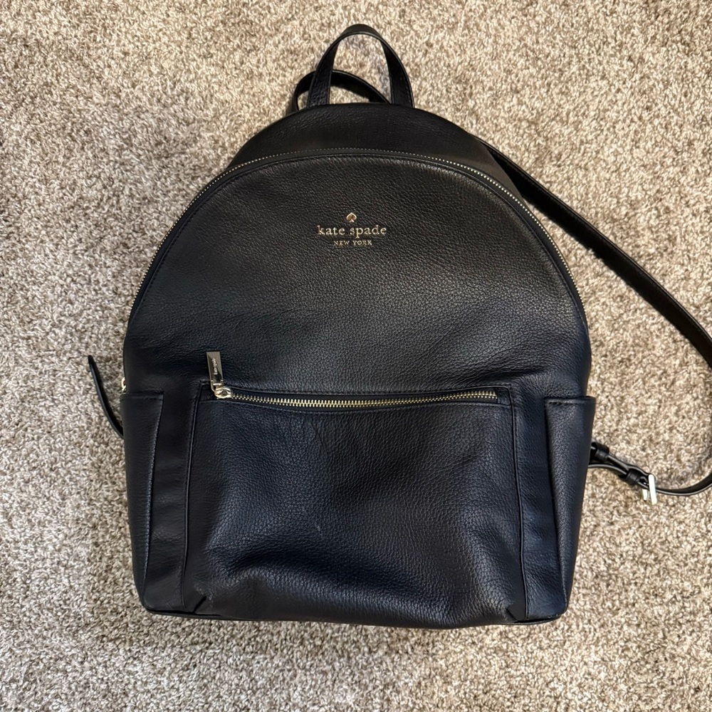 Kate Spade Black Leather Backpack with Gold Accents